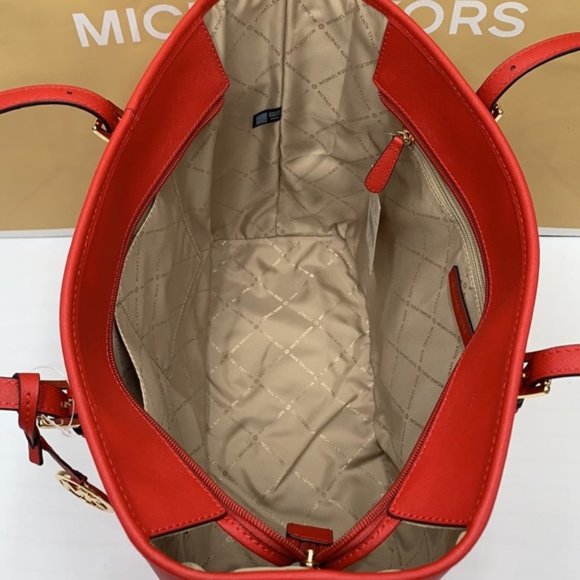 MICHAEL KORS JET SET TRAVEL LARGE TOP ZIP SHOULDER TOTE FLAME - Picture 2 of 16